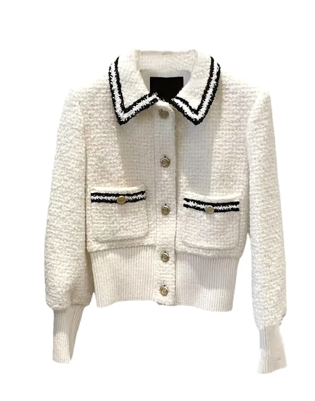 Off White Metal Button Knit Jacket