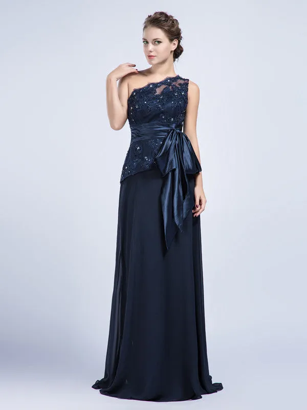 One Shoulder Black Lace Formal Prom Graudation Evening Dress