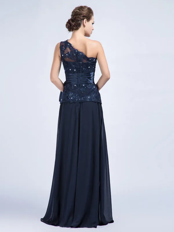 One Shoulder Black Lace Formal Prom Graudation Evening Dress