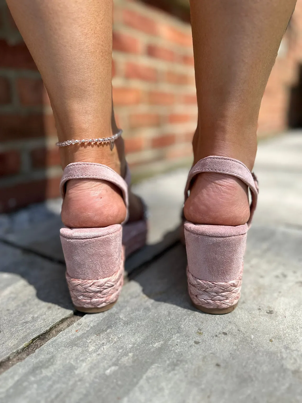 Pink Embellished Faux Suede Weave Wedge