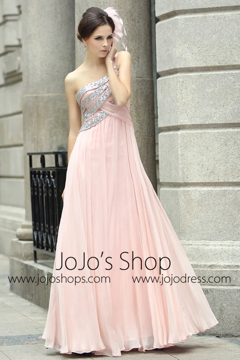 Pink Grecian Goddess One Shoulder Prom Formal Evening Dress