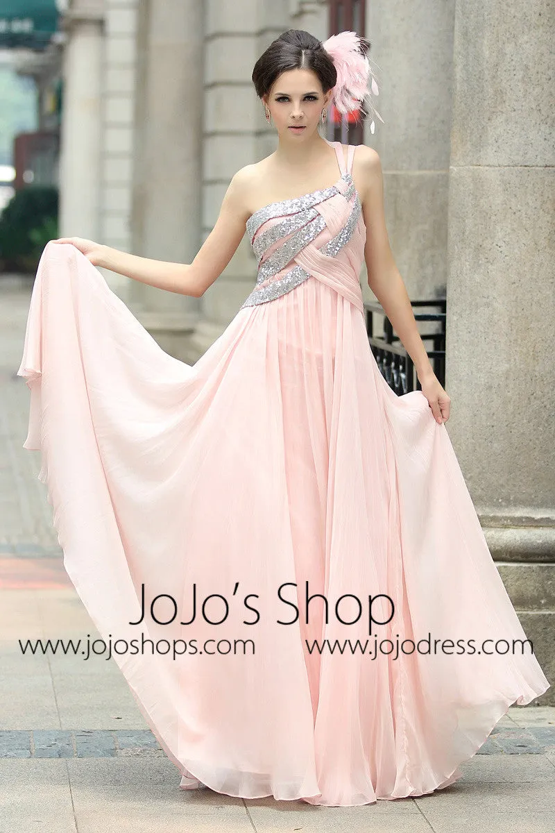 Pink Grecian Goddess One Shoulder Prom Formal Evening Dress