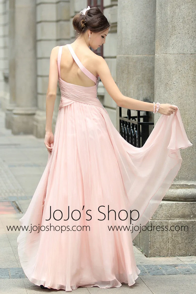 Pink Grecian Goddess One Shoulder Prom Formal Evening Dress