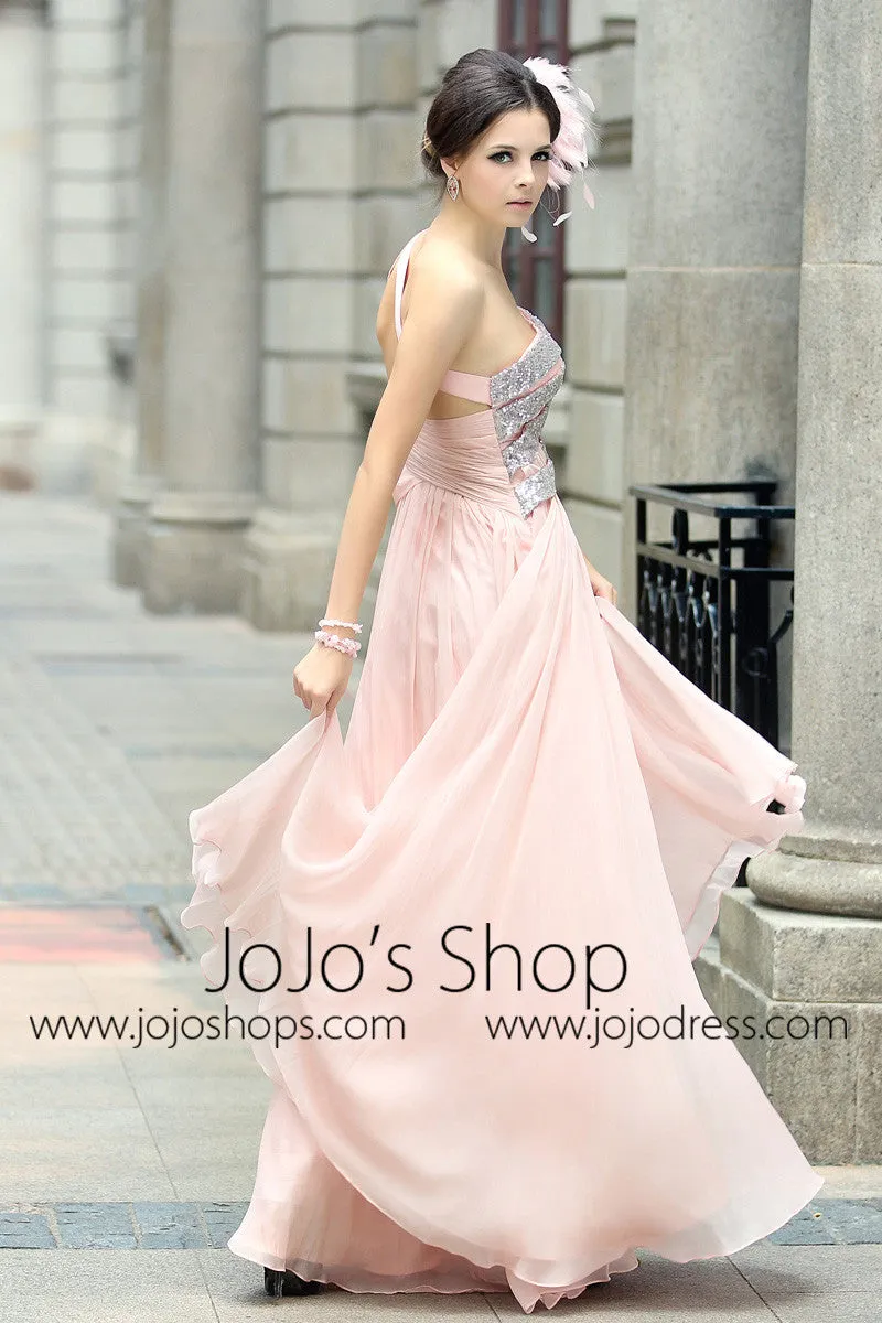 Pink Grecian Goddess One Shoulder Prom Formal Evening Dress