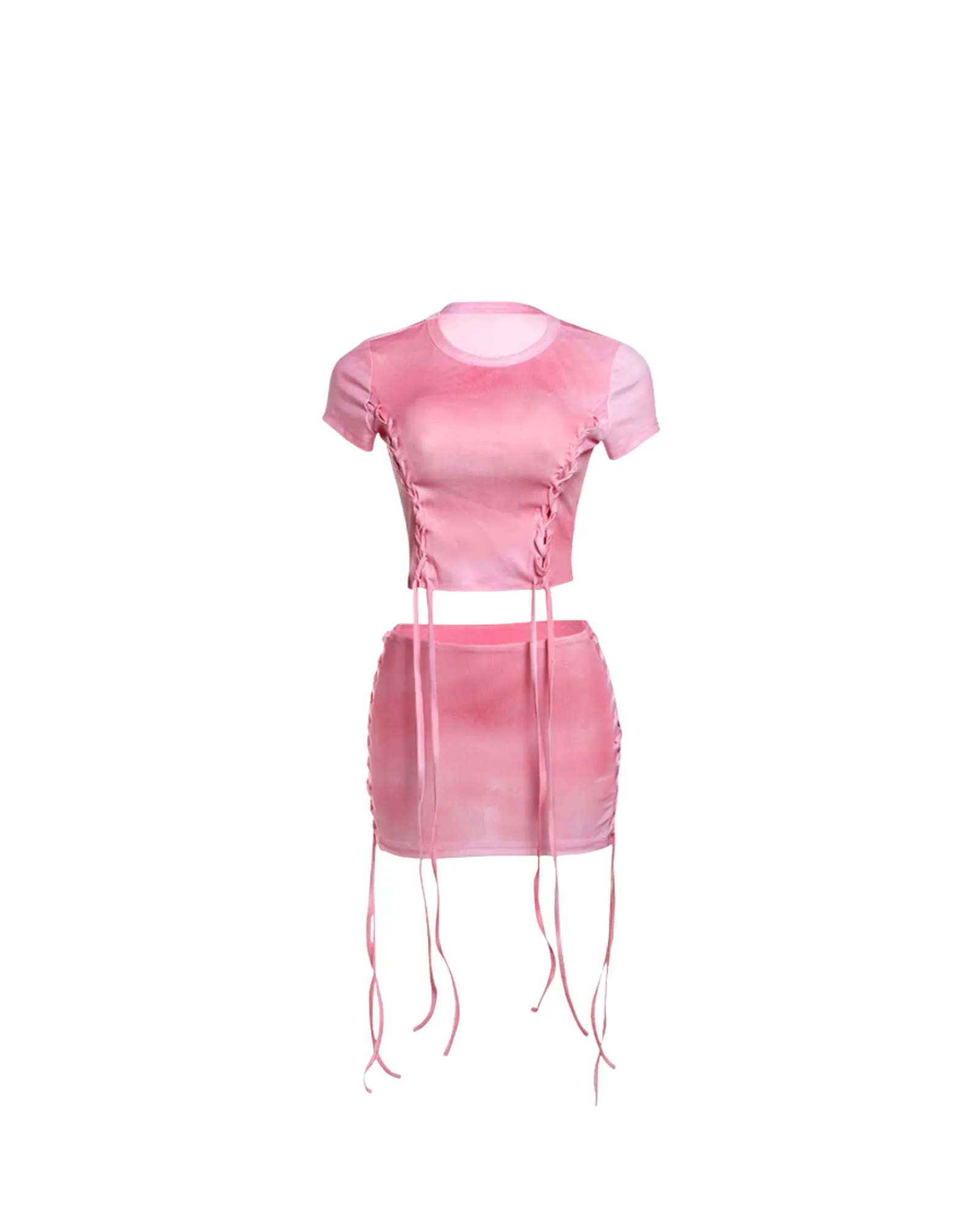 Pink Lace Up Skirt Set