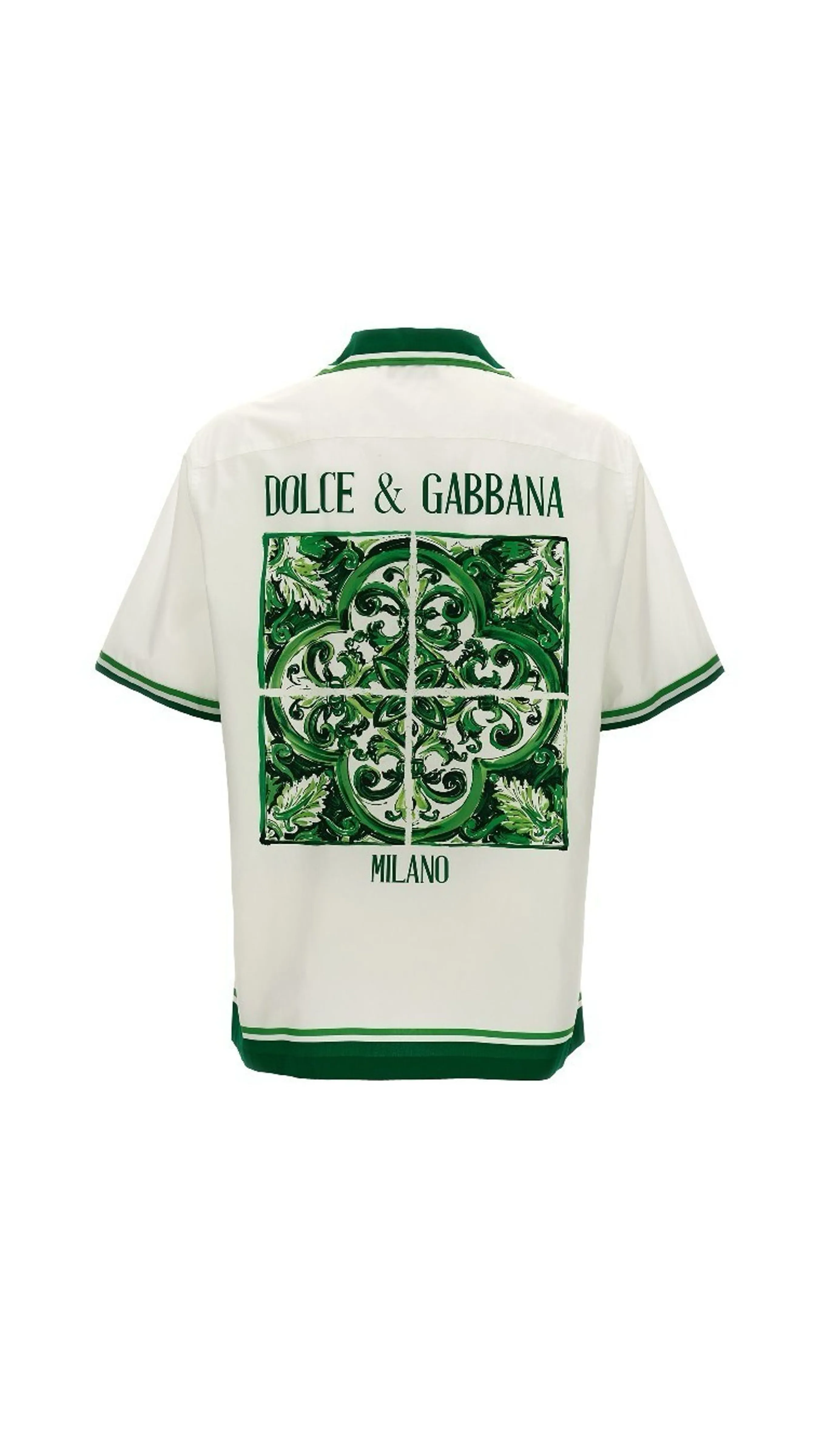 Poplin Hawaiian Shirt With Majolica Print - White\Green