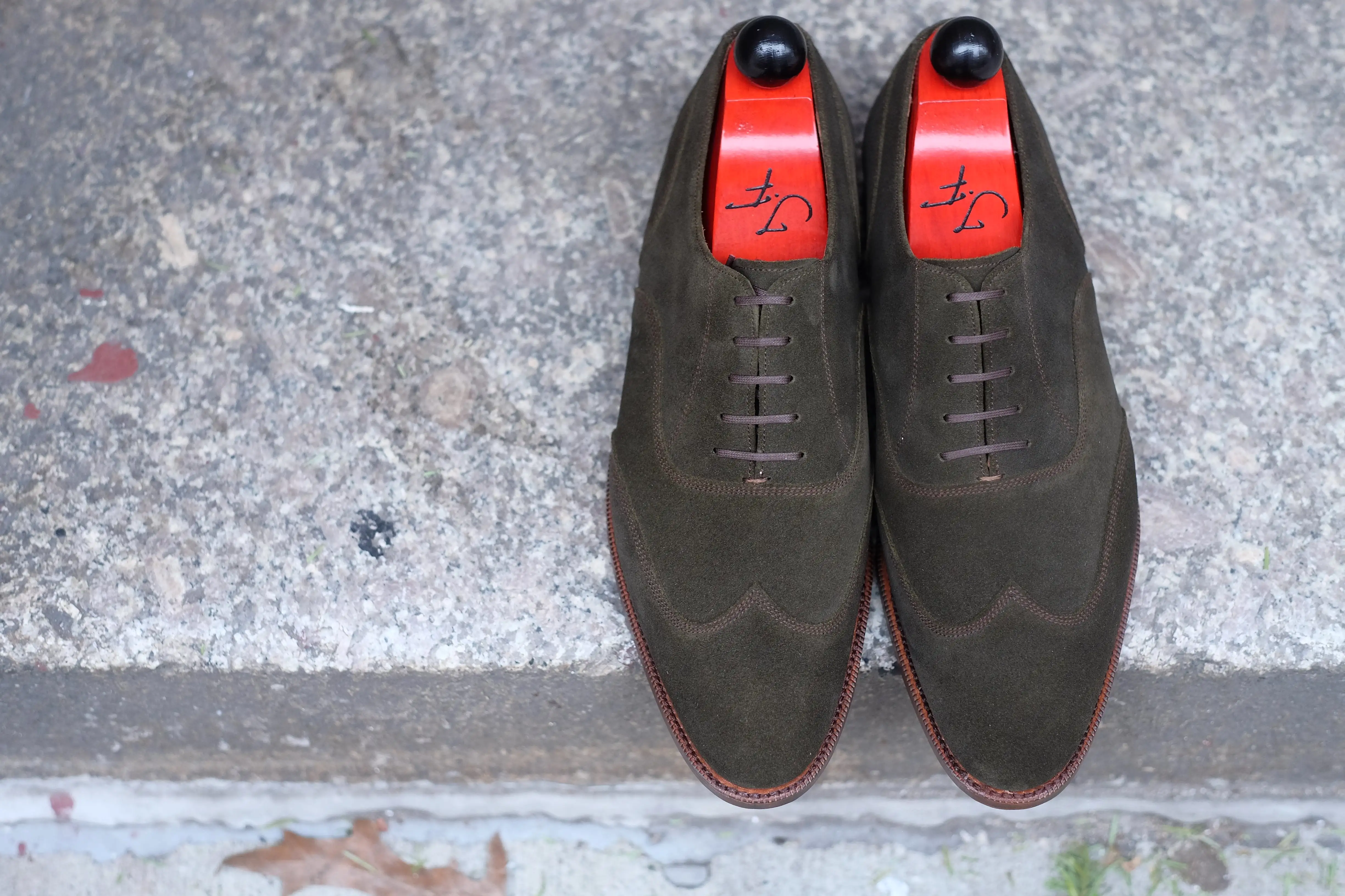 Pullman - MTO - Dark Olive Suede / Brown Stitching - TMG Last - Single Leather Sole