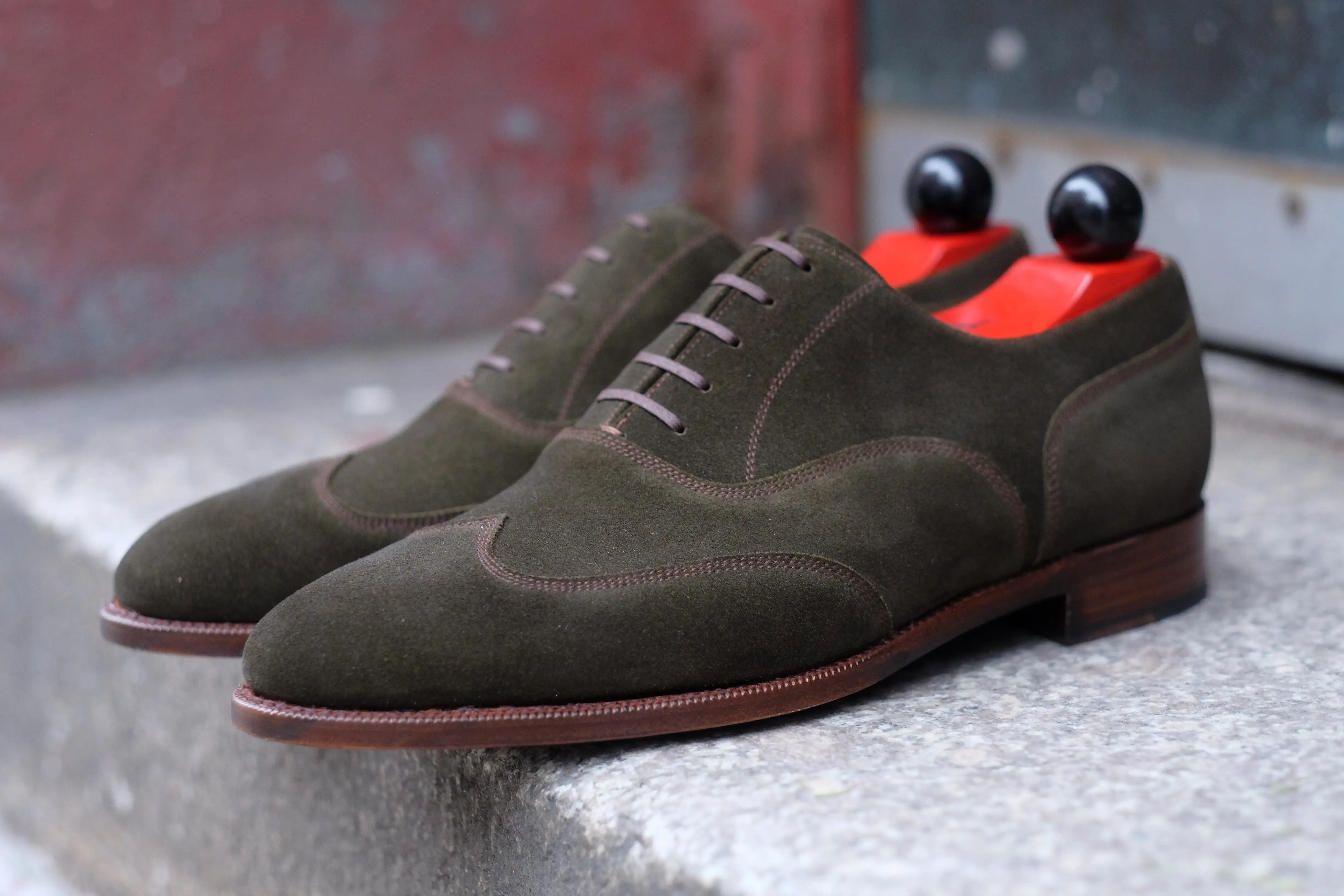 Pullman - MTO - Dark Olive Suede / Brown Stitching - TMG Last - Single Leather Sole