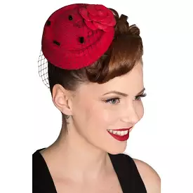 Red Floral Vintage Pillbox Hat Fascinator