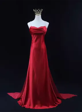 Red Soft Satin Long Party Dress Evening Dress, Red A-line Formal Dress