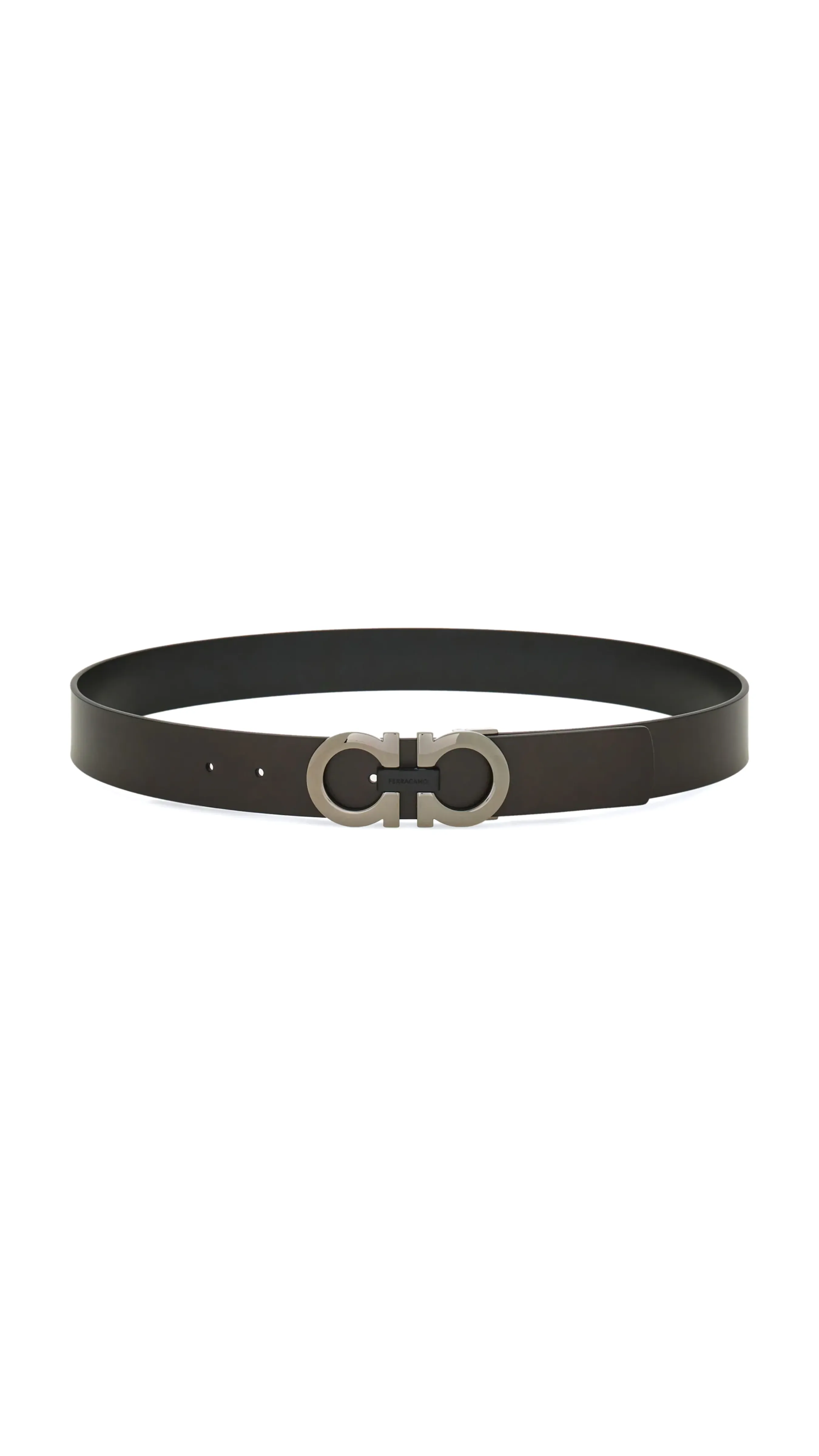 Reversible and Adjustable Gancini Belt - Dark Brown/Black