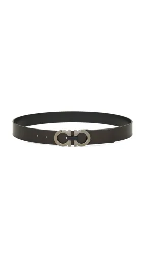 Reversible and Adjustable Gancini Belt - Dark Brown/Black