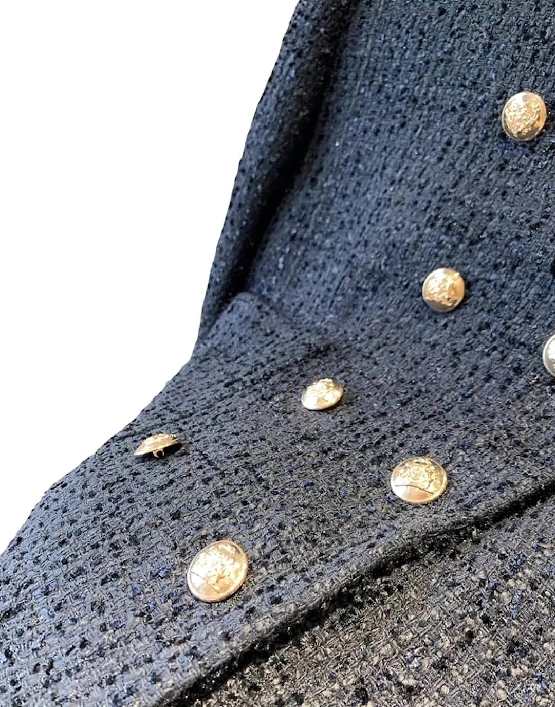 Round Neck Gold Buttoned Tweed Jacket