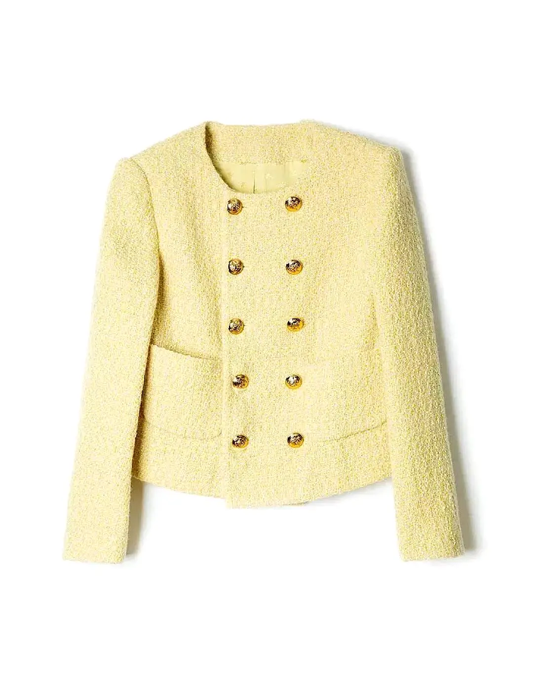 Round Neck Gold Buttoned Tweed Jacket