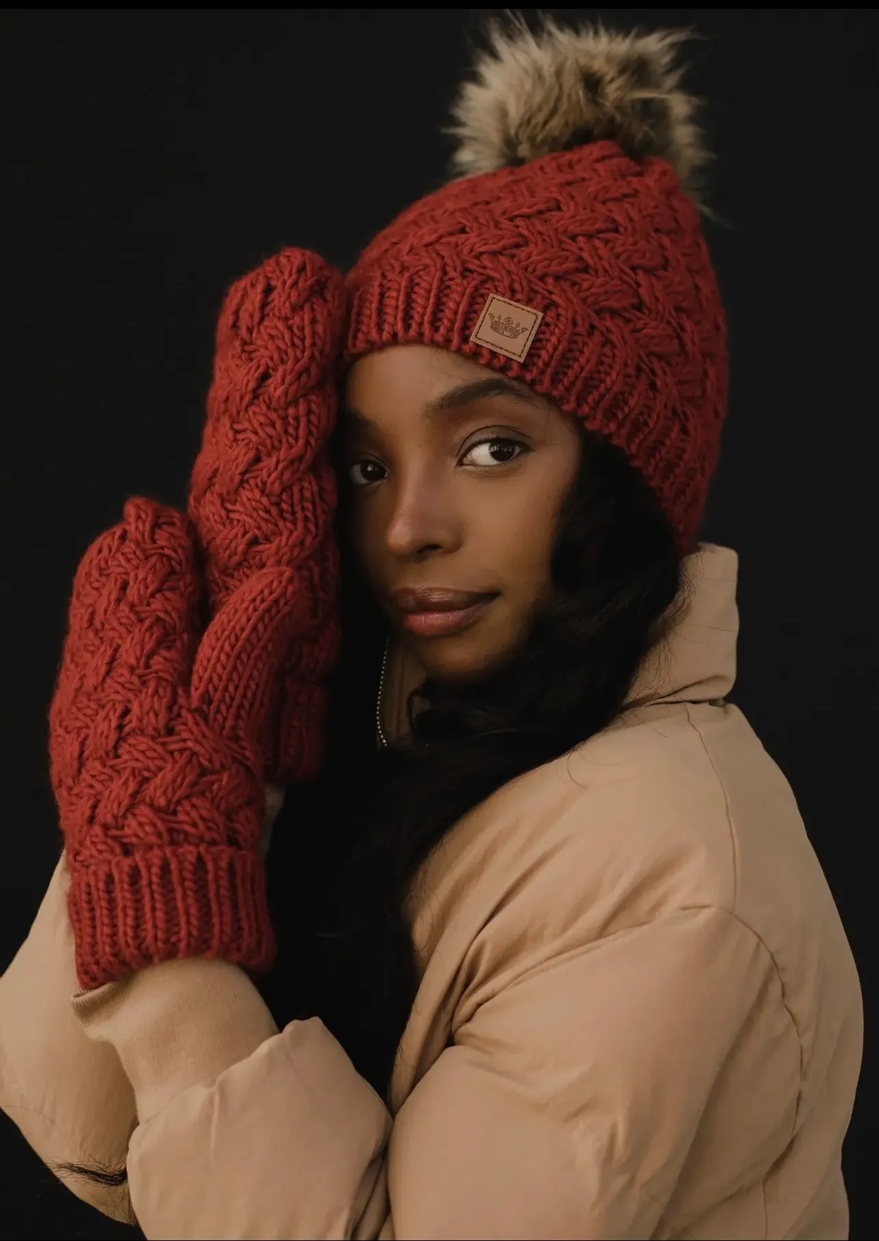 Rust Cable Knit Hat