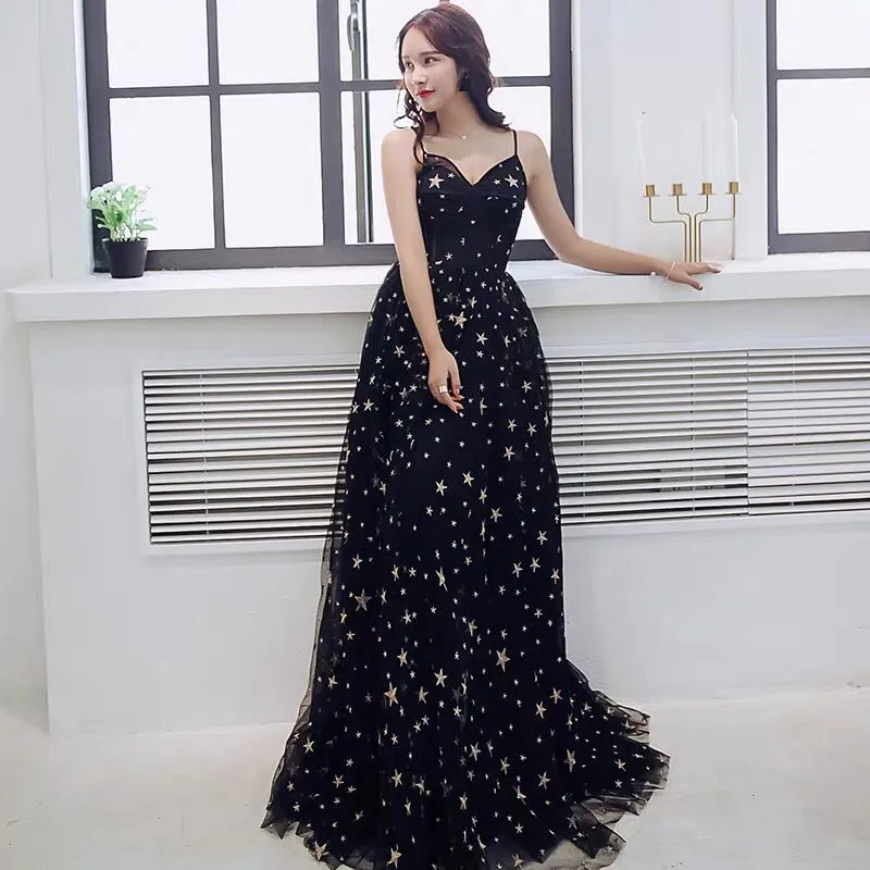 Sexy Black Sweetheart Tulle Long Party Dress, Chic Black Evening Dress Prom Dress