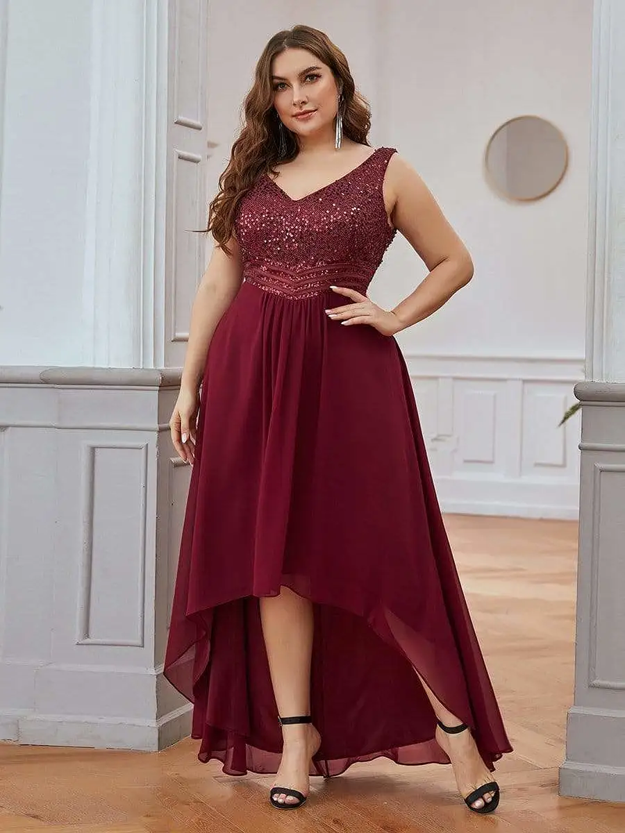 Sexy High-Low Maxi Chiffon Evening Dress with Sequin