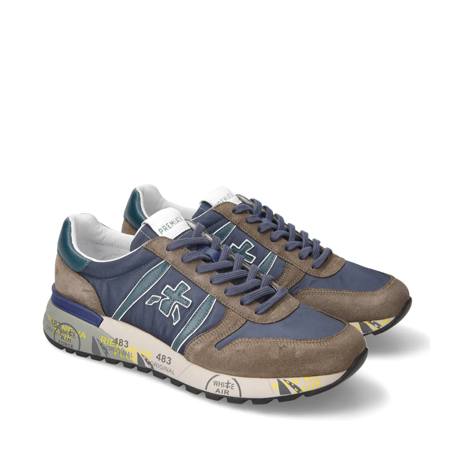 Sneakers Lander 6400 in suede e tessuto blu marrone