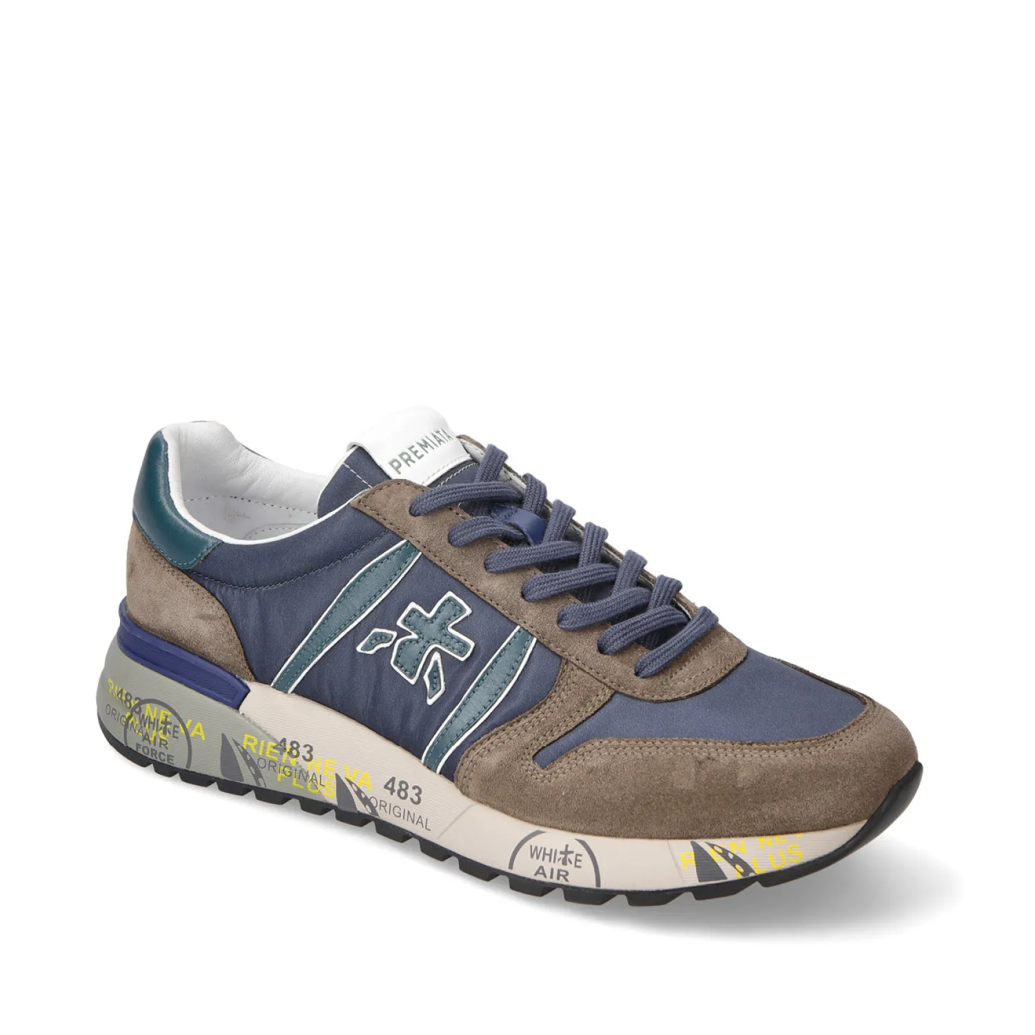 Sneakers Lander 6400 in suede e tessuto blu marrone