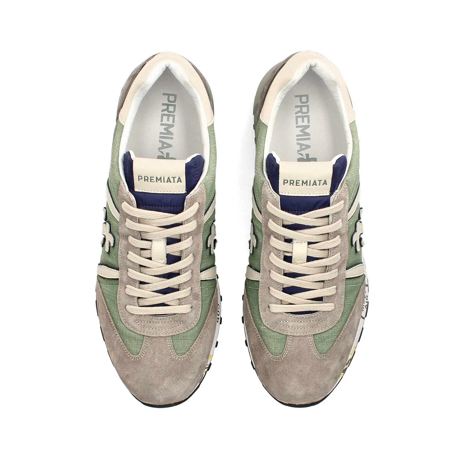 Sneakers Lucy in suede grigio e tessuto verde