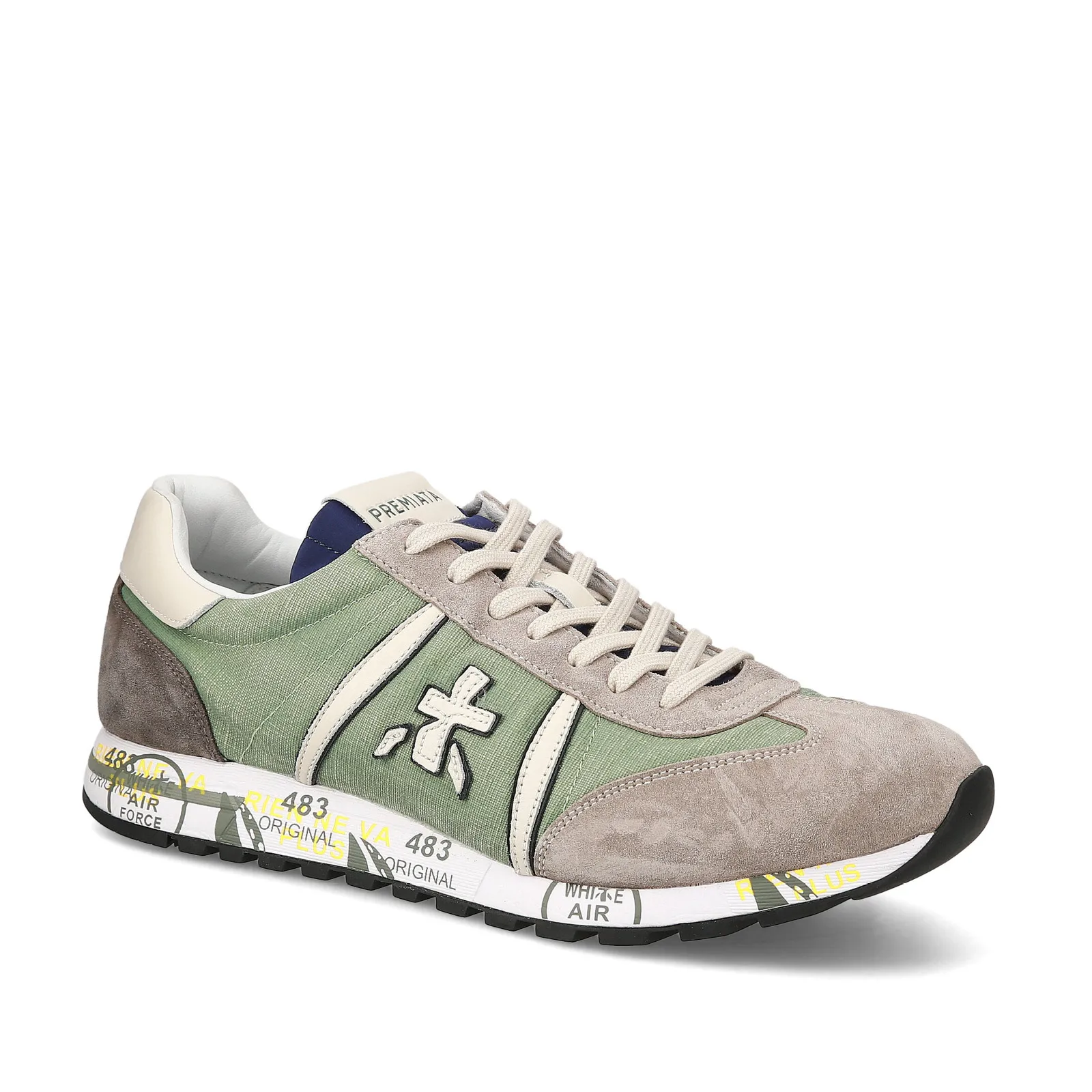 Sneakers Lucy in suede grigio e tessuto verde