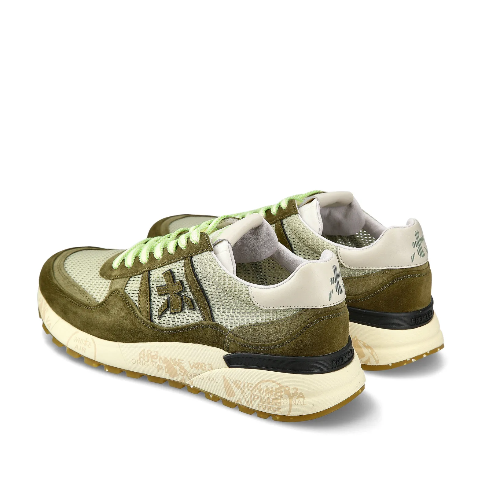 Sneakers Premiata Landeck in suede verdone e tessuto a rete naturale