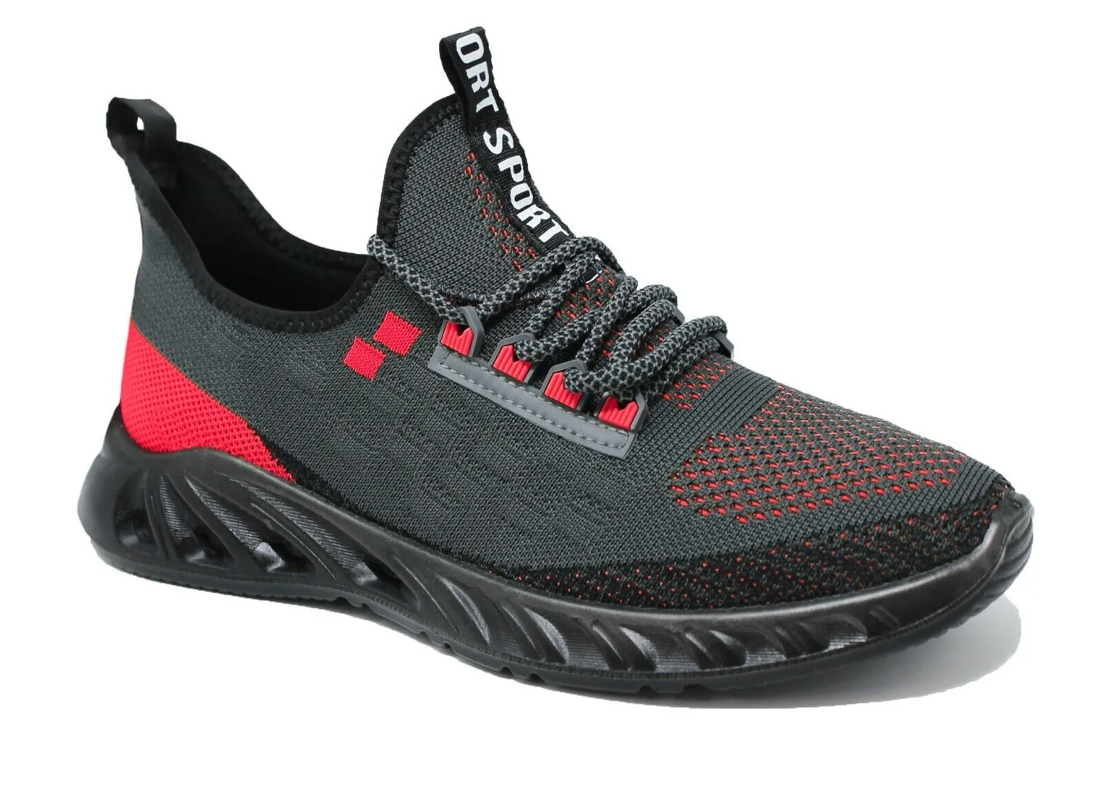 Sneakers scarpe uomo Running sportive traspiranti ultra leggere nero rosso