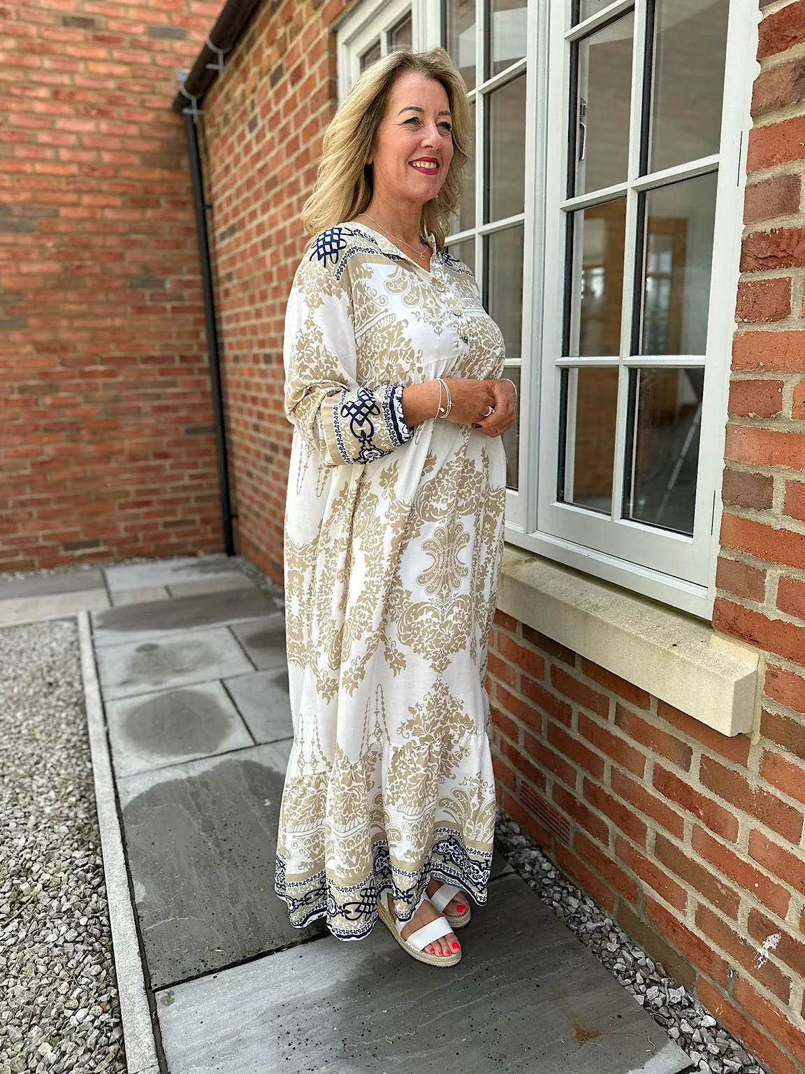 Stone Paisley Print Maxi Dress Cecilia