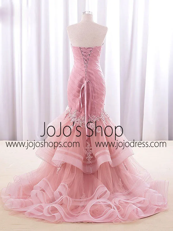 Strapless Pink Fit and Flare Formal Prom Evening Dress RS201603