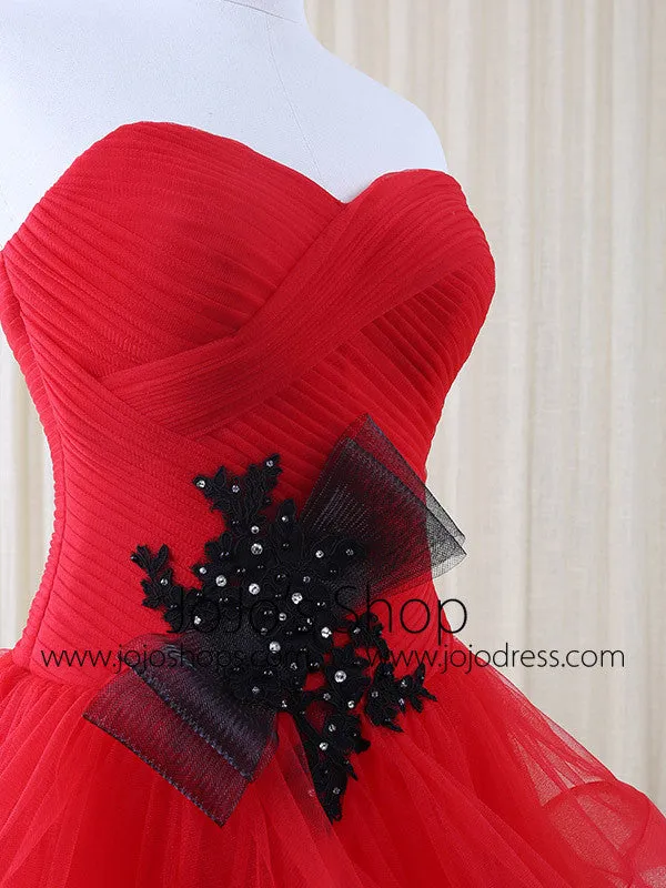 Strapless Red Tulle Ruffles Prom Formal Evening Dress | RS3011