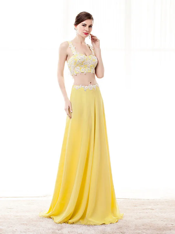 Two Piece Yellow Formal Prom Evening Dress EN128