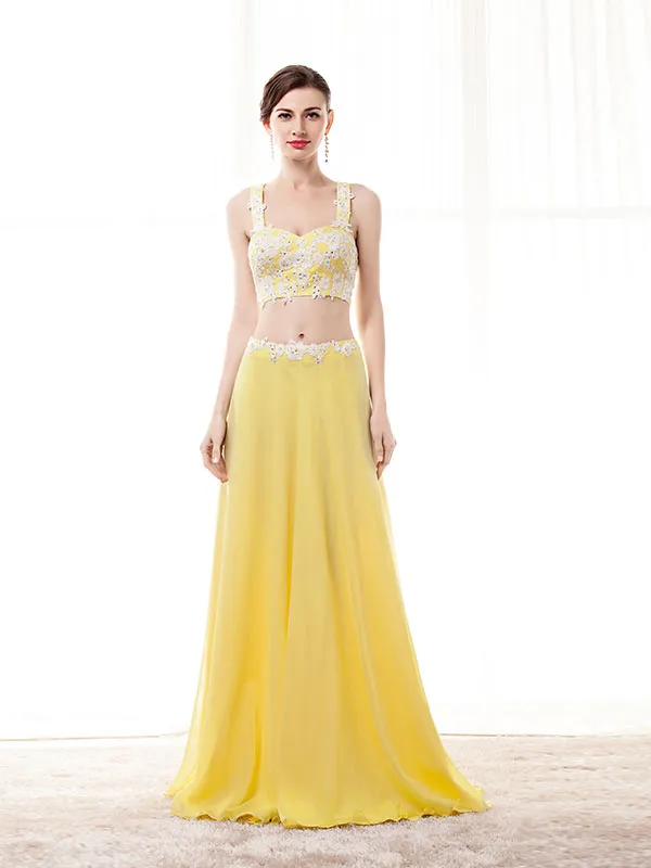 Two Piece Yellow Formal Prom Evening Dress EN128