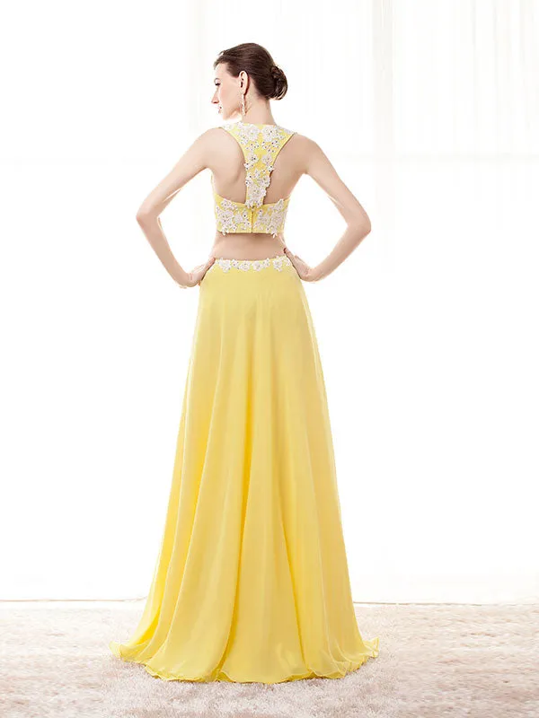 Two Piece Yellow Formal Prom Evening Dress EN128