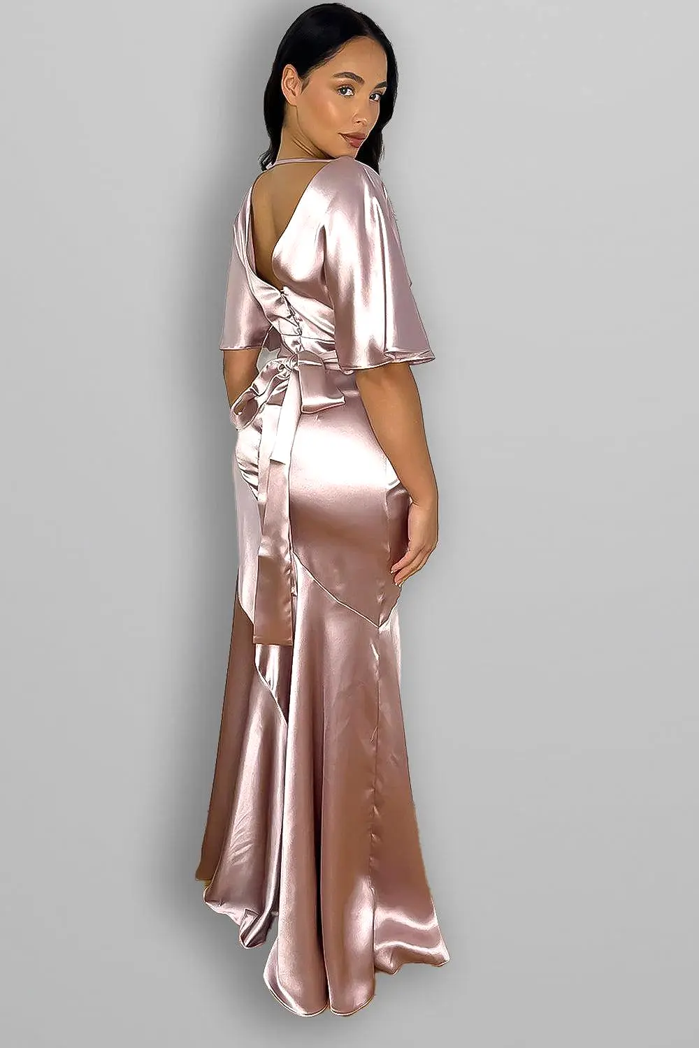 Winged Sleeves Satin Tall Evening Dress