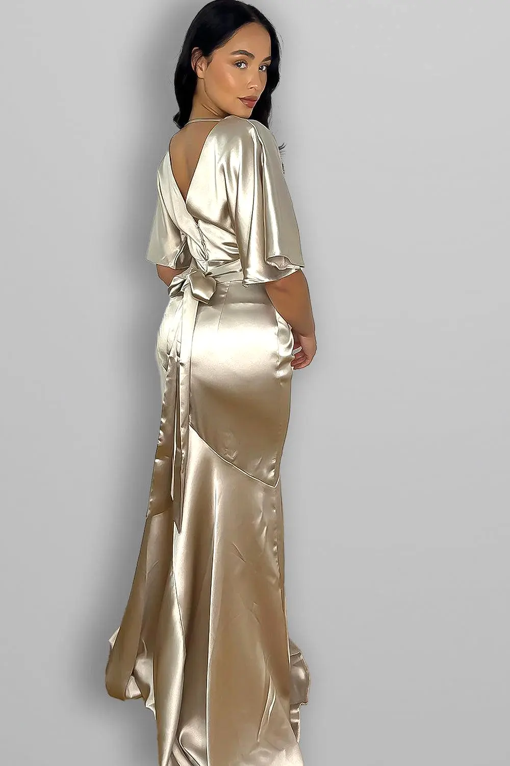 Winged Sleeves Satin Tall Evening Dress