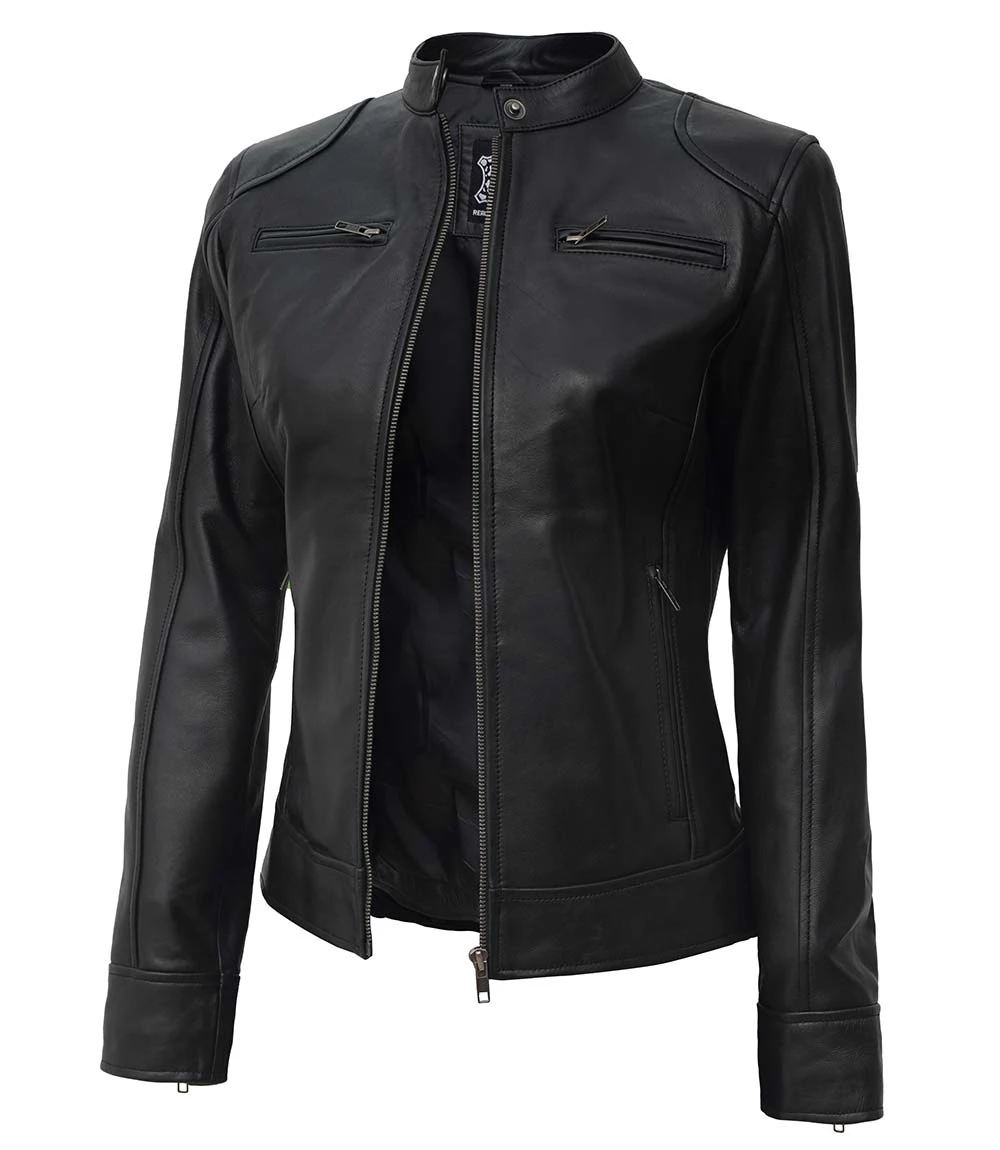 Women's Tall Dodge Black Leather Biker Jacket