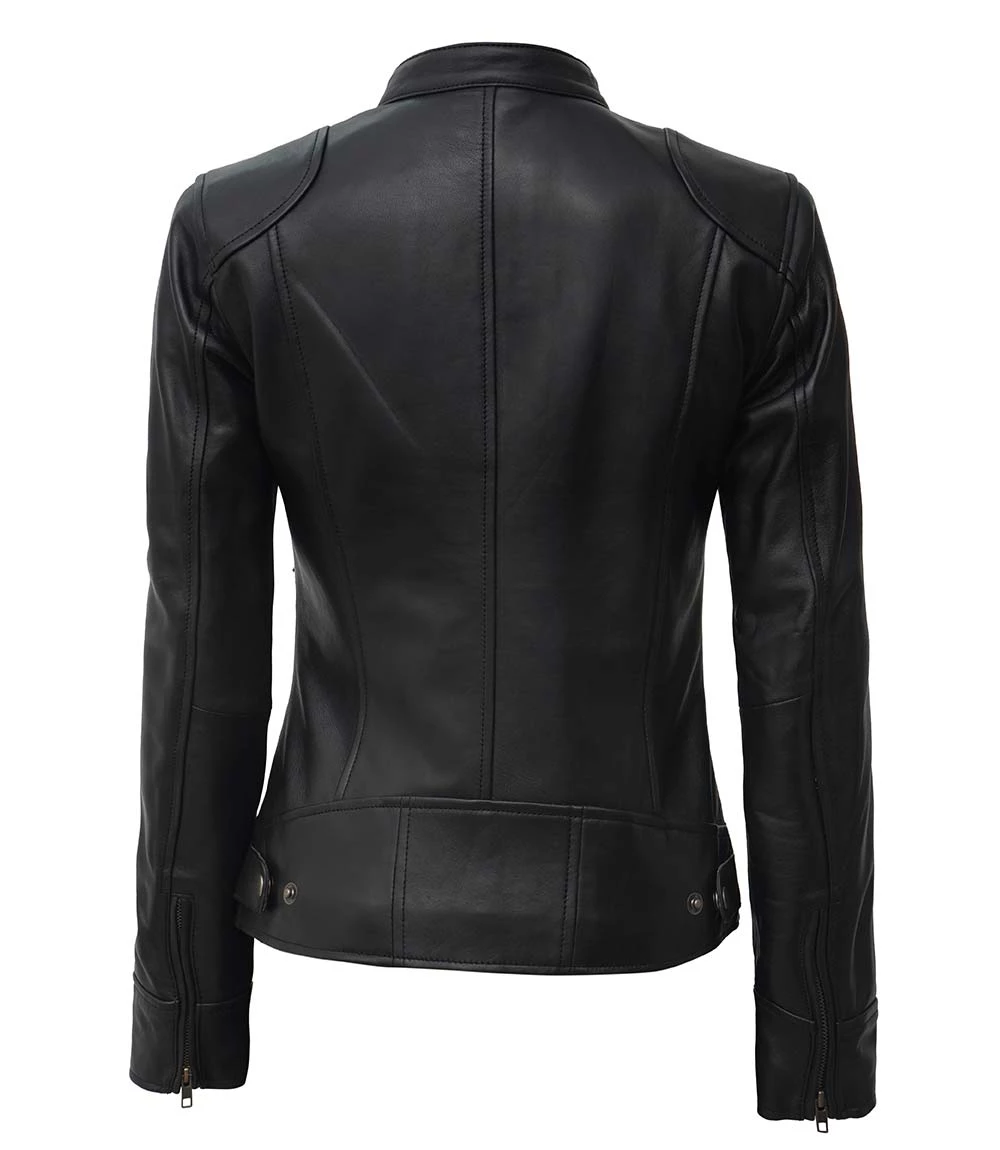 Women's Tall Dodge Black Leather Biker Jacket