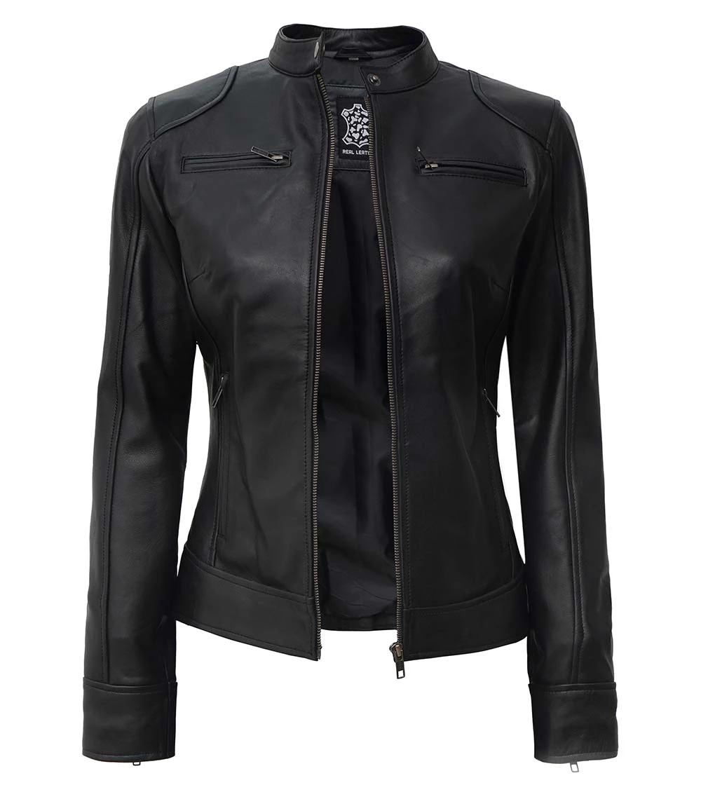 Women's Tall Dodge Black Leather Biker Jacket