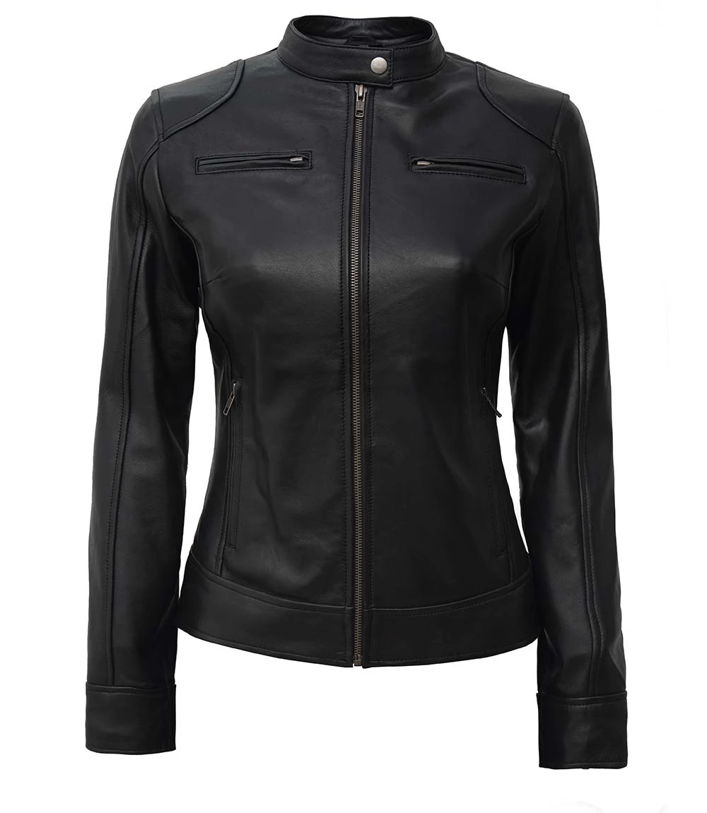 Women's Tall Dodge Black Leather Biker Jacket