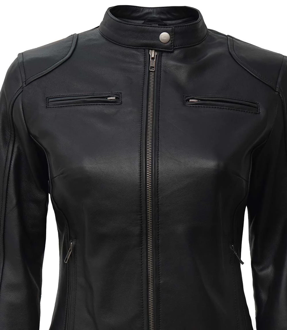 Women's Tall Dodge Black Leather Biker Jacket