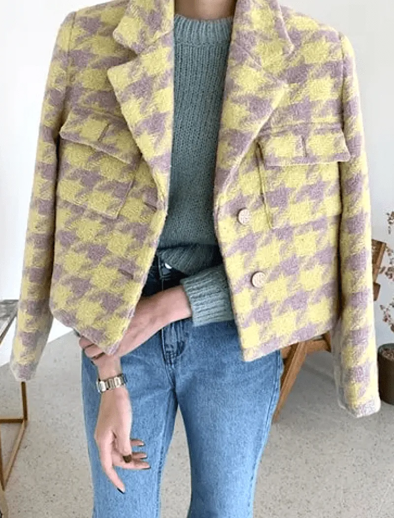 Yellow And Blue Tweed Jacket